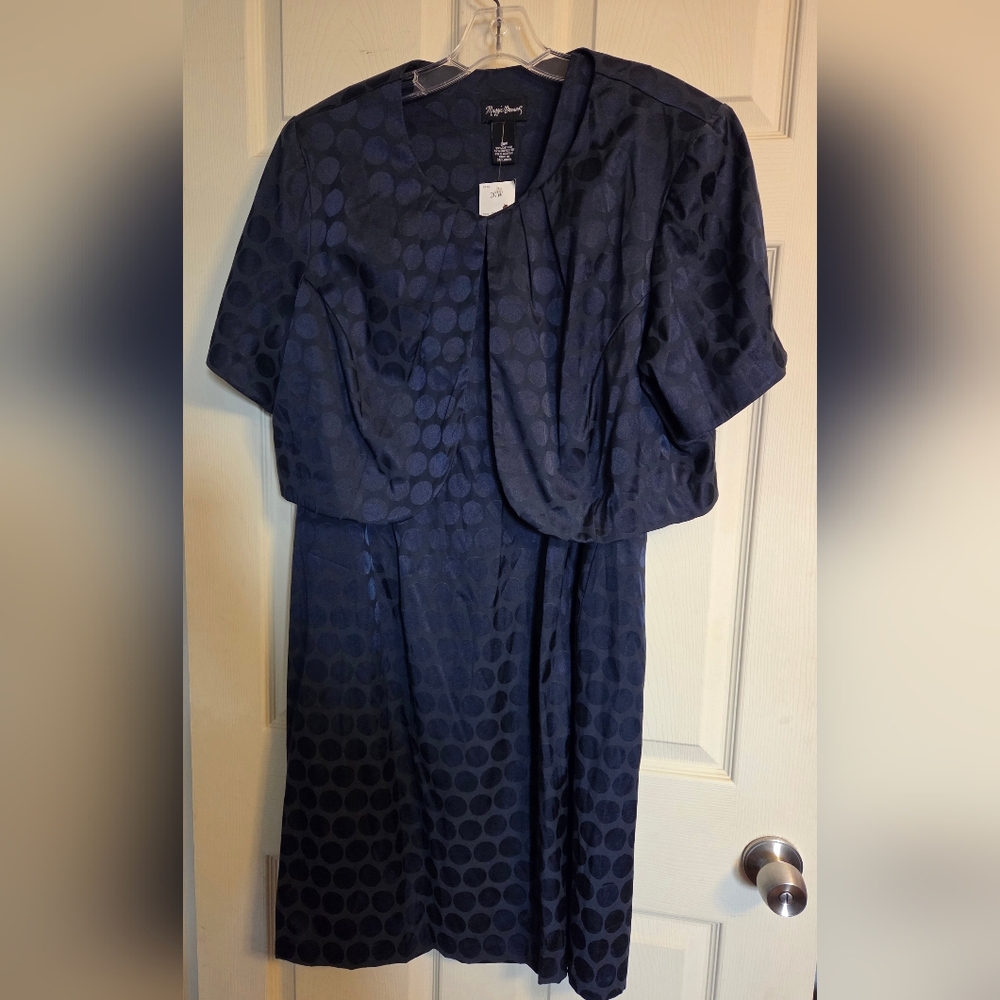 Maggie Barnes Navy Blue Midi Dress With Cropped Jacket Set 20W NWT